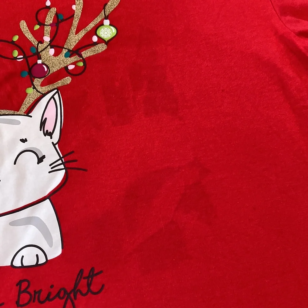 Secret Treasures Reindeer Cat Meowy and Bright Sleep Dress Tee L/XL